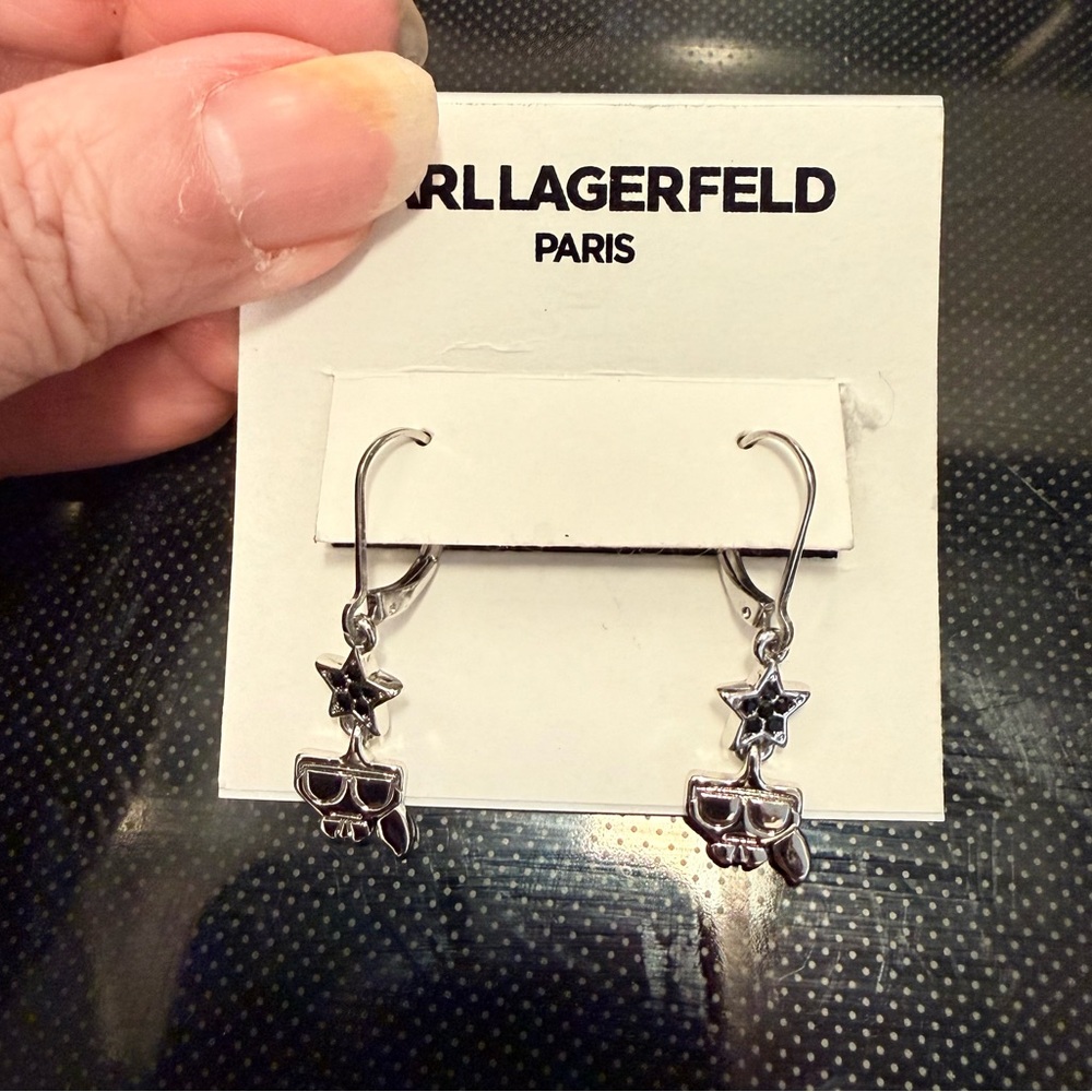 Karl Lagerfeld Silver Star Skull Earrings NWT